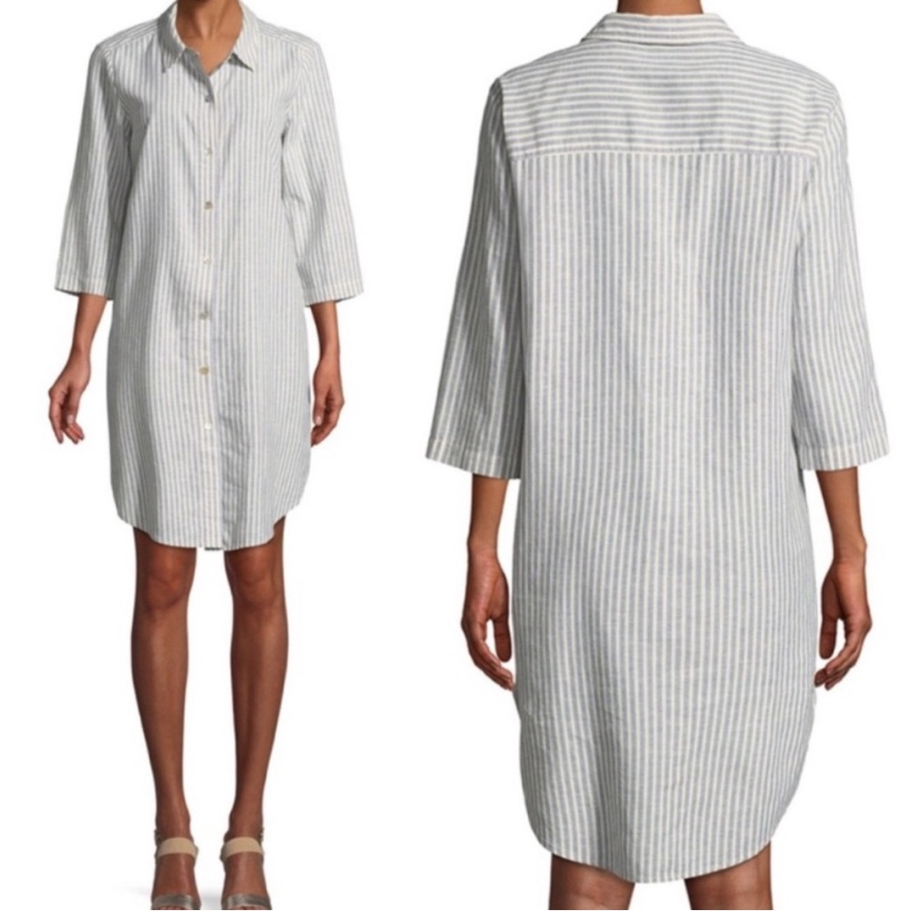 Eileen Fisher Blue and White Striped Shirt Dress
